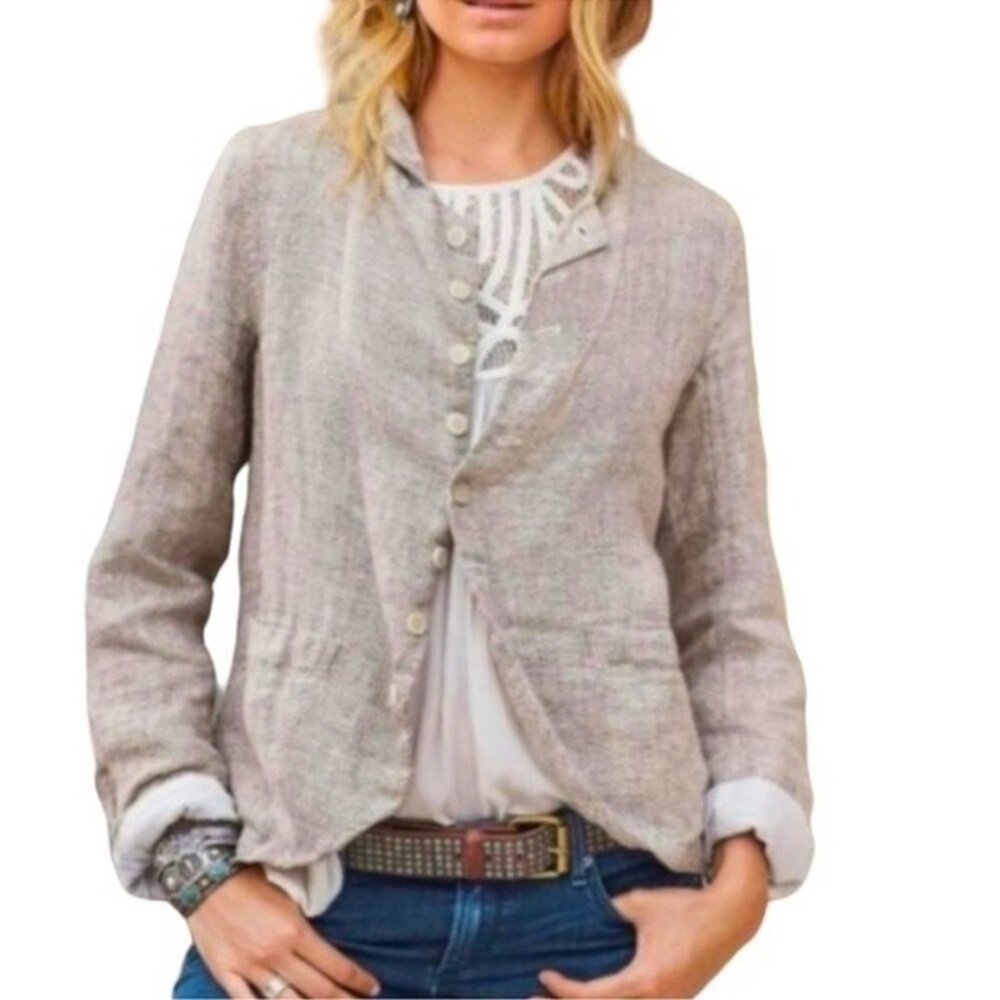 CP Shades Women's Tan/Ivory Dree Blazer 100% Linen Jacket